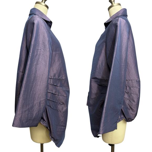 A La Mode by XiAO Taffeta Jacket Womens M Purple Asymmetrical Button Lagenlook - Picture 3 of 16
